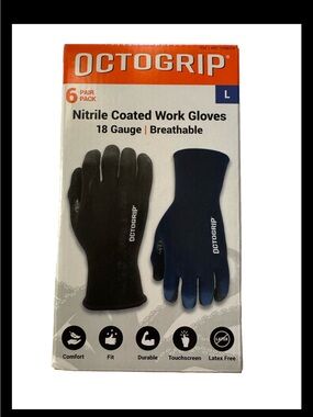 Nitrile Coated Work Gloves - Black & Navy, Large